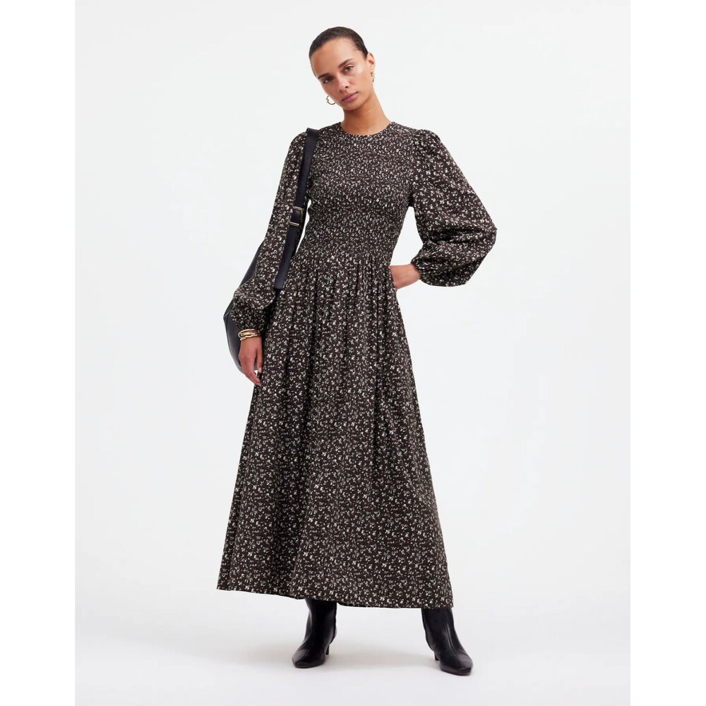 Madewell The Melody Women’s Long Sleeve Smocked Midi Dress size L Modest Elegant